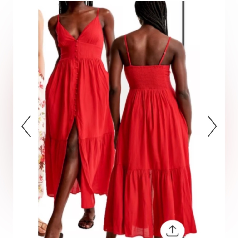 Abercrombie & Fitch Button-Through Red Maxi Dress SP